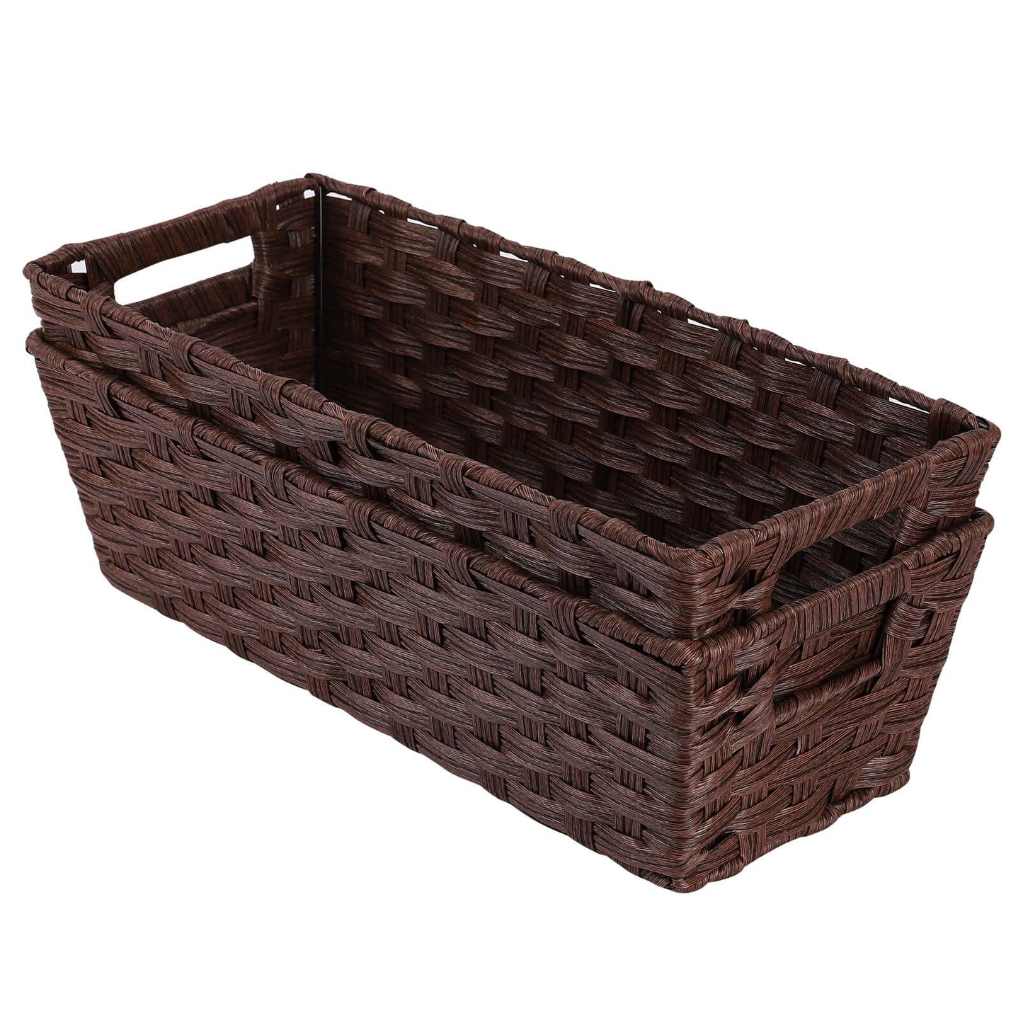 Onlytak Plastic Wicker Storage Baskets - Toilet Tank & Bathroom Baskets, Woven for Organizing, Brown, 15¾" x 6¾" x 4¾", 2-Pack