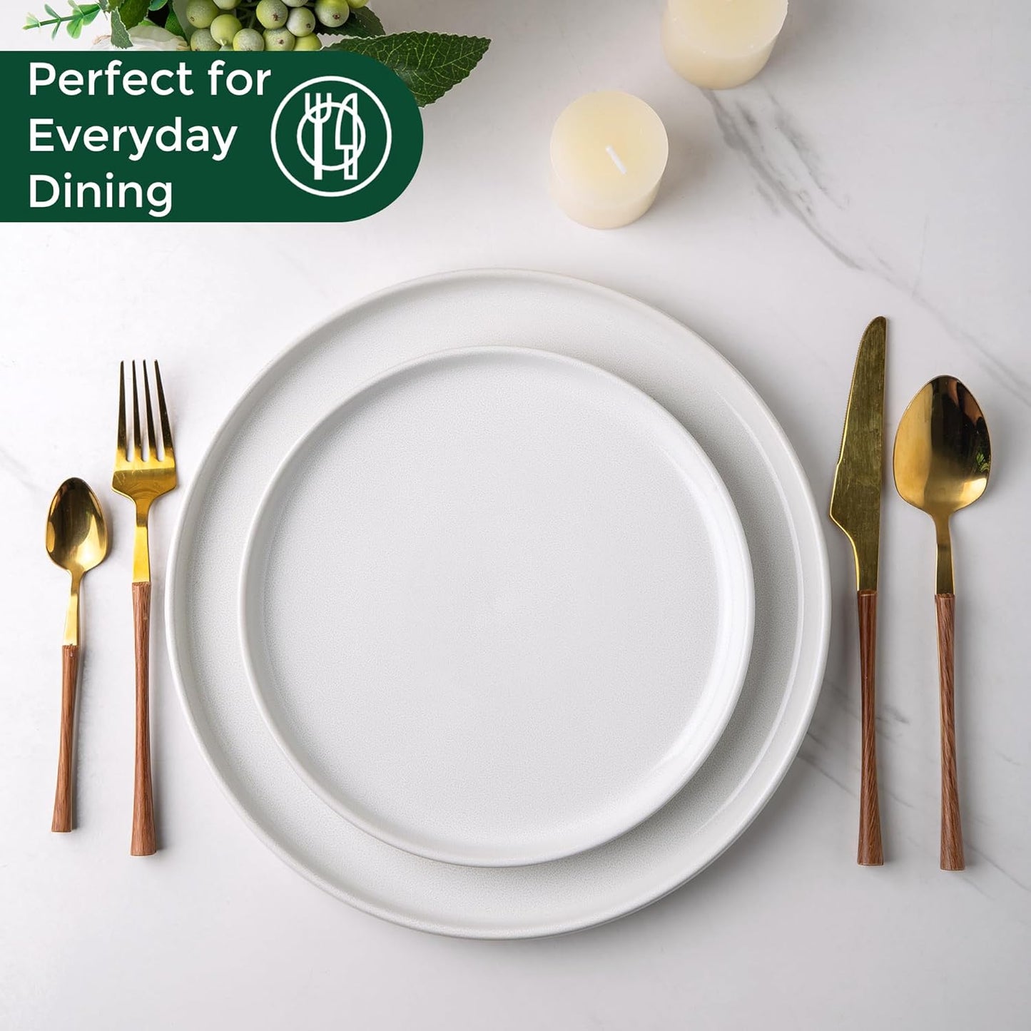 AmorArc Stoneware Dinnerware Sets,Round Reactive Glaze Plates and Bowls Sets,Highly Scratch Resistant | Dishwasher & Microwave Safe Dishes Set,Service for 6 (18pc)