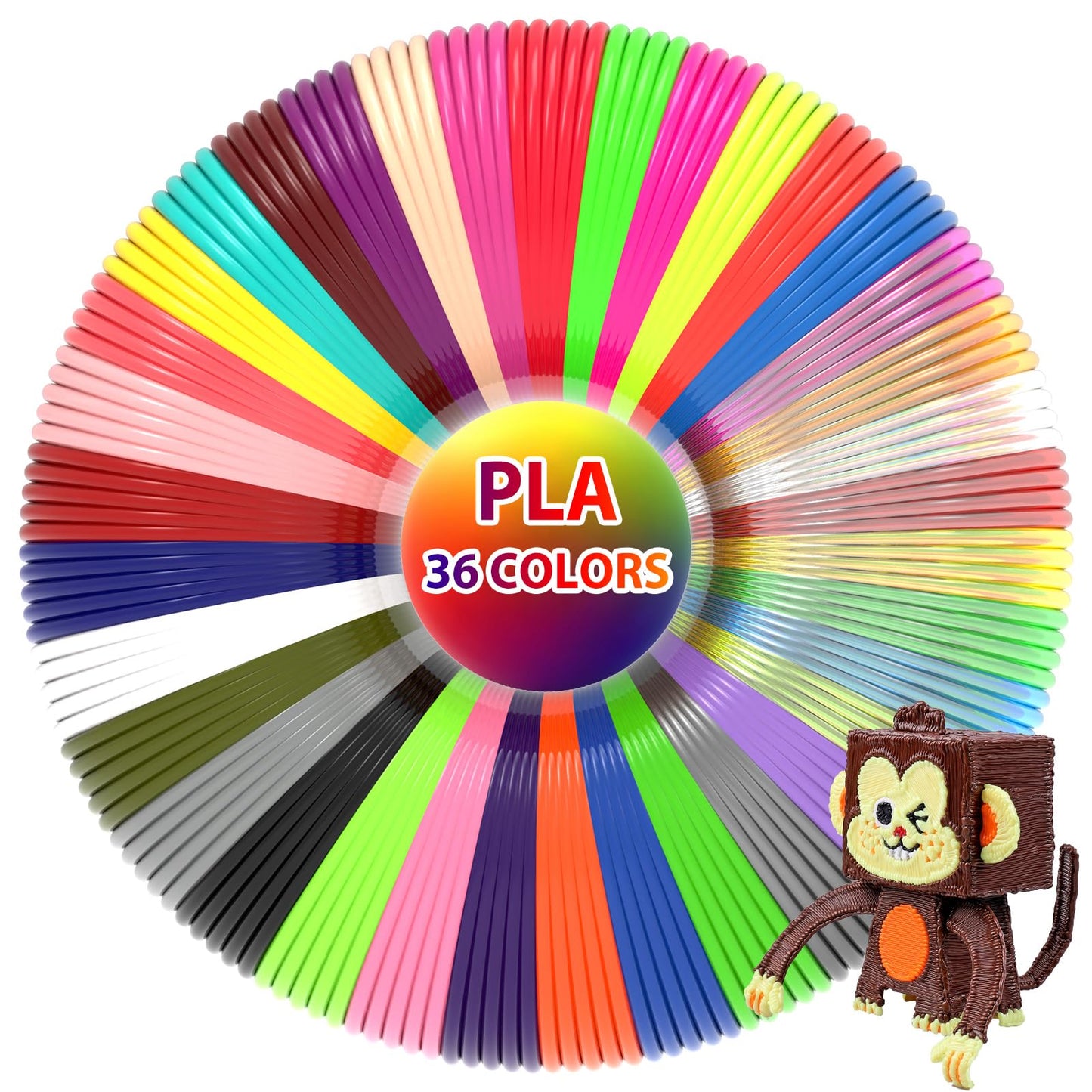 3Dgenius 36 Colors 3D Pen Filament 1.75mm PLA, Each Color 32.8 Feet, Total 1181 Feet 3D Pen Filament Refills 3D Printing Pen Refills with High-Precision Diameter Not Compatible with 3Doodler Pen