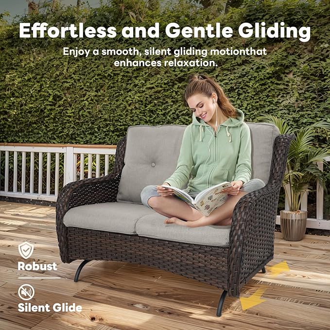 Belord Outdoor Patio Furniture Set - 7 Piece Brown Wicker Conversation Patio Furniture Set All Weather Swivel Chairs with Ottoman and Loveseat Glider Chair for Deck Balcony Backyard