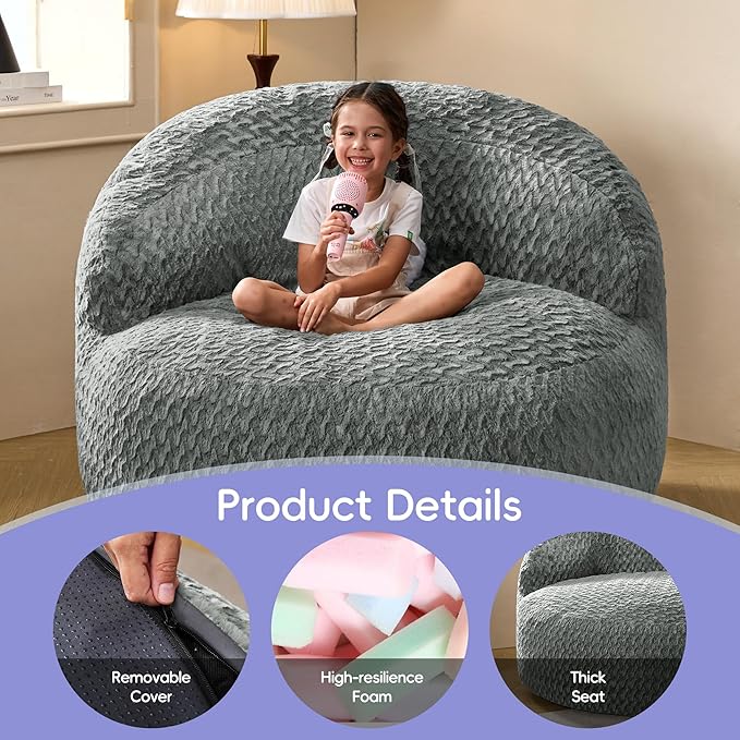 Hobestluk Bean Bag Chair Giant Bean Bag Chairs for Adults Big Bean Bag Chair with Memory Foam Filler Adults Large Beanbag with Faux Fur Cover for Bedroom (Chevron Grey,Oversize)