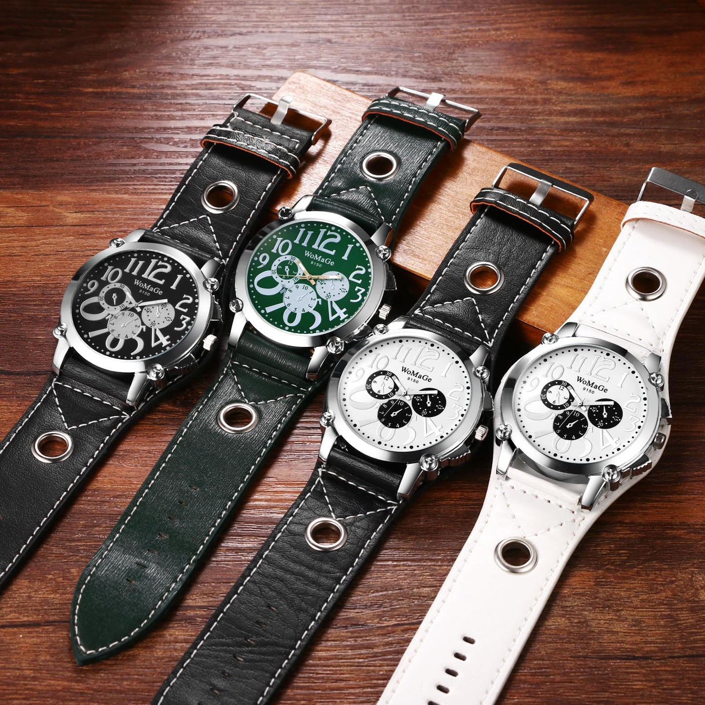 Avaner Men's Oversize Steampunk Watches: Retro Wide Band Analog Quartz Leather Strap Big Face Large Dial Wrist Watch