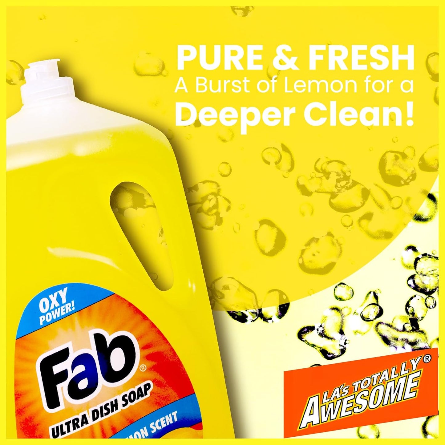 La's Totally Awesome Fab Liquid Dish Soap, Lemon Scent, 90 fl oz (Pack of 2) – Powerful Grease-Cutting Dish Liquid, All Purpose Dish Soap