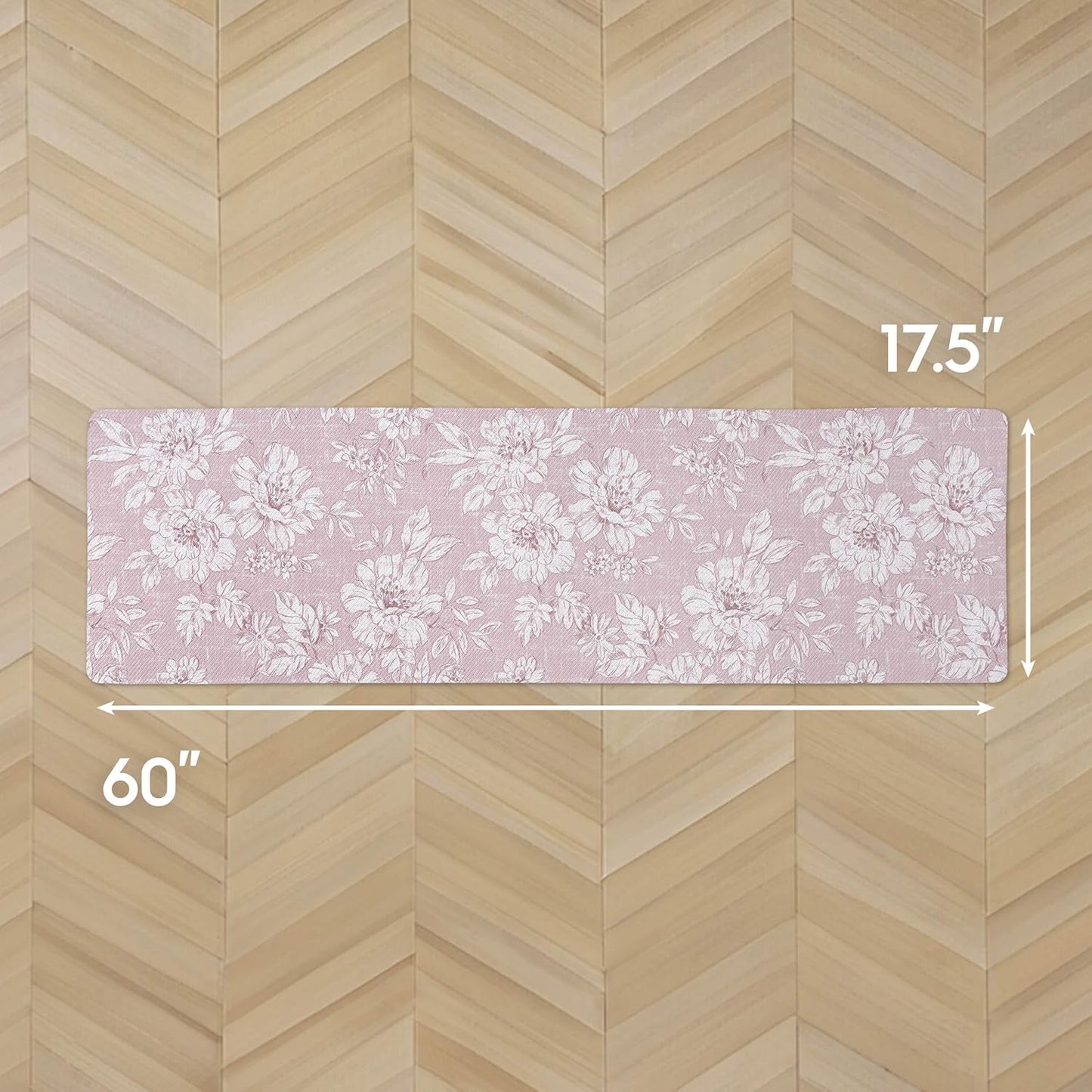Laura Ashley - Anti-Fatigue Kitchen Mat, Iris Floral Design, Stain, Water & Fade Resistant, Cooking & Standing Relief, Non-Slip Backing, Measures 17.5" x 60", Soft Pink Iris