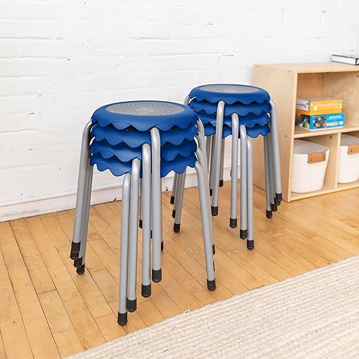 ECR4Kids Daisy Stackable Stool Set, Flexible Seating, Blue, 8-Piece