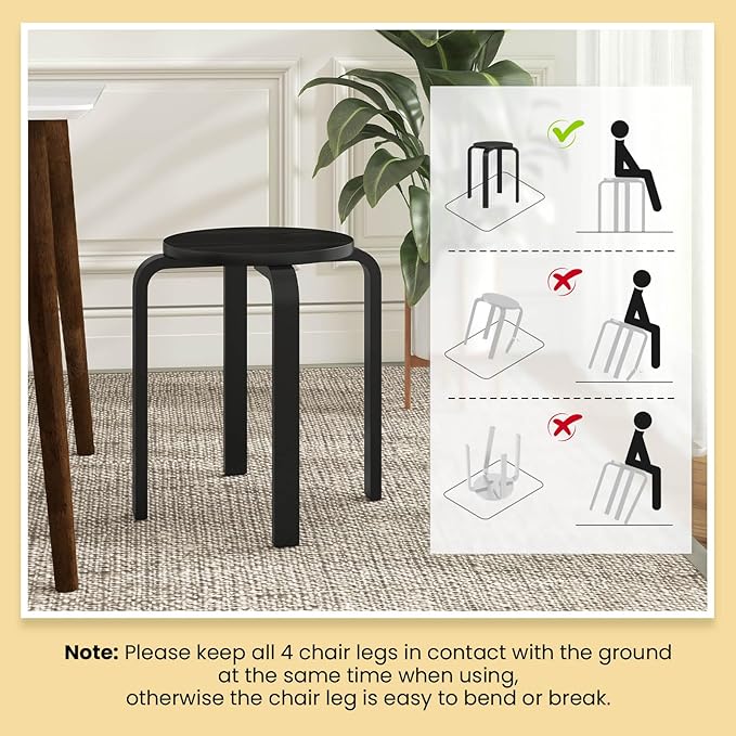Giantex Stackable Stools Set of 4, 18" Round Stacking Backless Nesting Stools, School Chairs, Flexible Seating for Classroom Elementary, Students, Adults, Kitchen, Dining Room, Black
