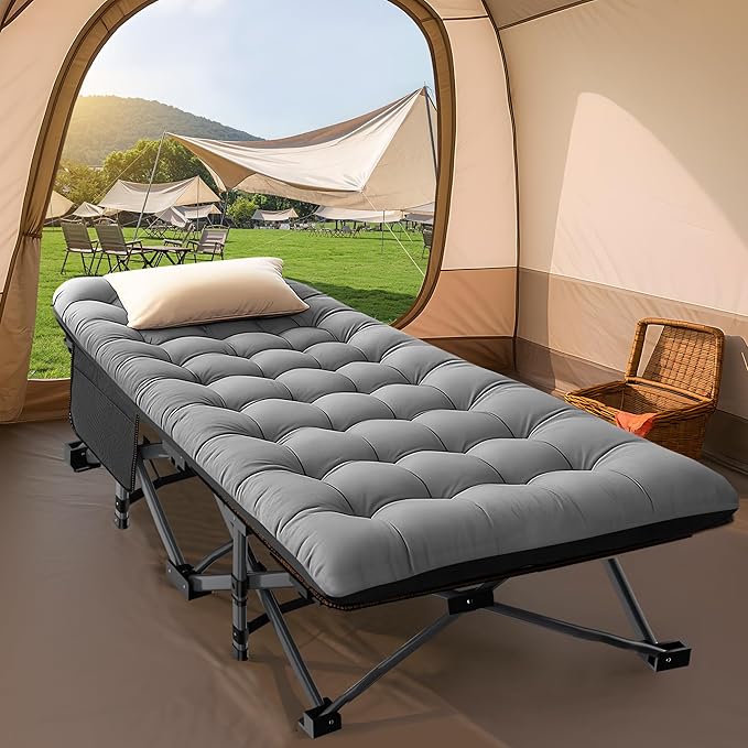 ABORON 2PK XXL Camping Cot for Adults 900LBS - 78"×32" Oversized Folding Bed with Mattress Pad, Heavy Duty 1200D Oxford Outdoor Cot with Carry Bag