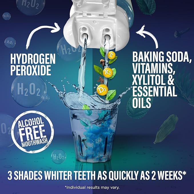 GuruNanda Teeth Whitening Dual Barrel Oxyburst Mouthwash - Alcohol & Fluoride Free, Hydrogen Peroxide to Promote Whiter Teeth - Wild Mint - 32 Fl Oz
