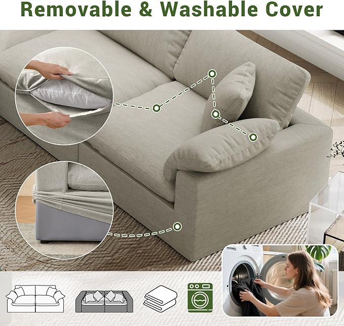 Intuition Decor Cloud Modular Sectional Sofa,2 Seat Down Filled Sofa 78.6" Minimalist Sofa,Cover Washable and Replaceable Couches for Living Room,Sectional Sofa Deep Seat
