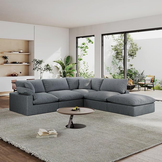 Intuition Decor Modular Sectional Sofa Cloud Couch,Down Filled Comfy Cloud Modern Sofa,Oversized Couch Cushion Covers Removable for Living Room,Light Blue
