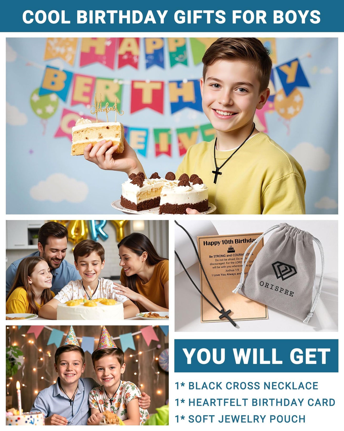 ORISPRE 10 Year Old Boy Birthday Gifts Double Digits, 10th Birthday Decorations Cross Necklace Coolest Gifts for 10 Year Old Boys Ideas