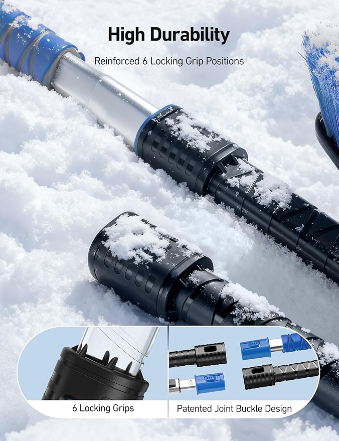 AstroAI 62.4" Ice Scrapers for Car Windshield and Extendable Snow Scraper with Foam Grip and 360° Pivoting Brush Head for Christmas Car Auto Truck SUV(Blue)