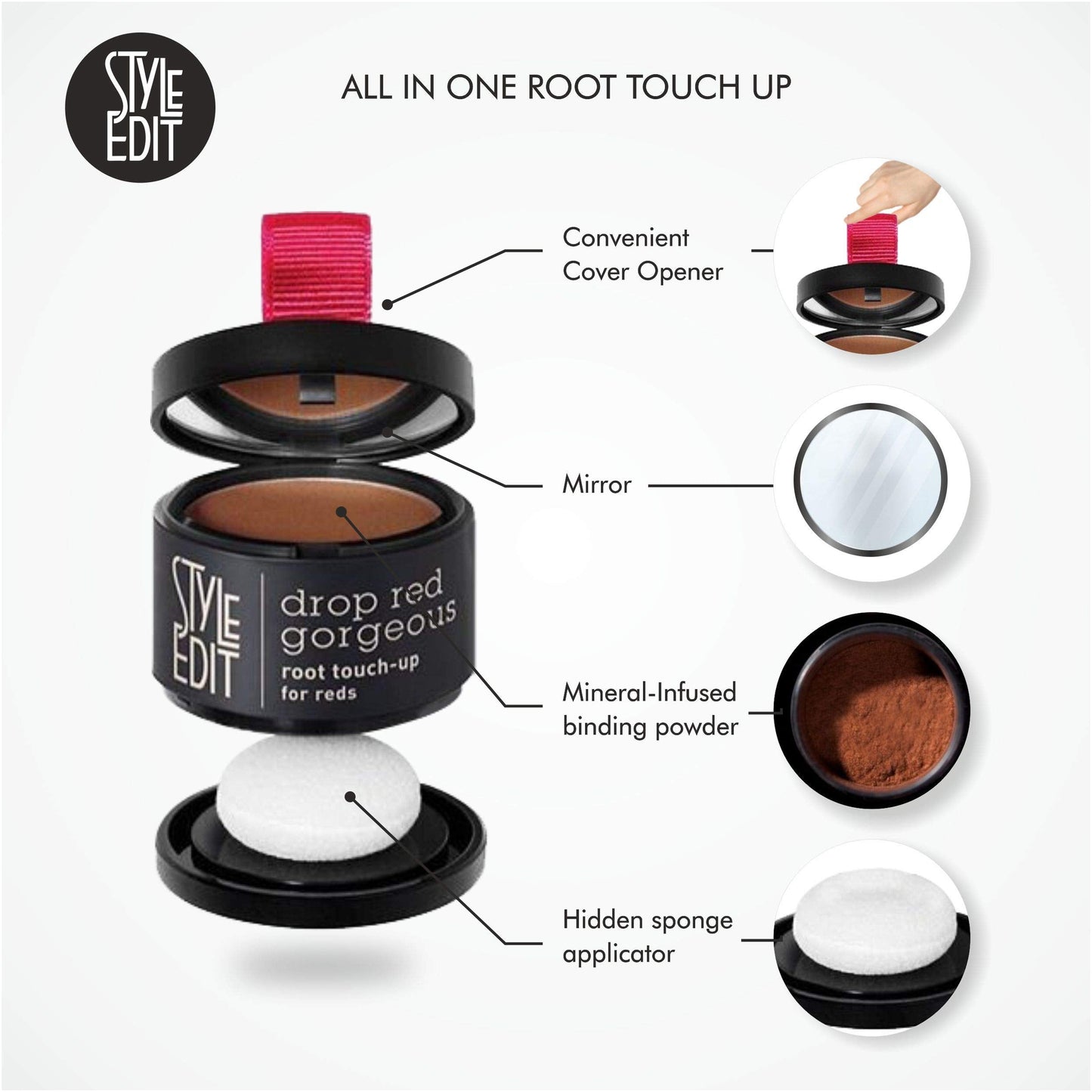 Style Edit Root Touch Up Powder for Medium Red Hair | Cover Up Hair Color for Grays and Roots Coverage | Mineral Infused Binding