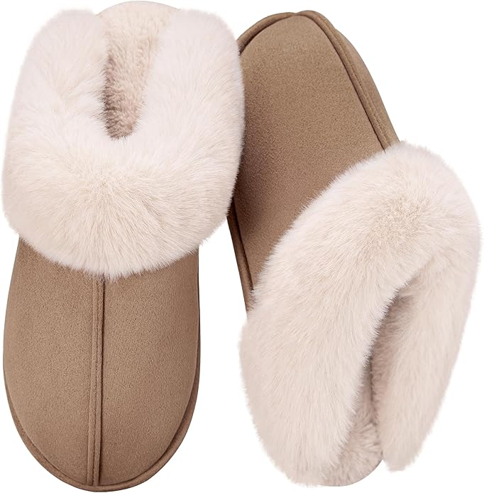 Womens Fuzzy House Slippers Memory Foam House Shoes Slip On Bedroom Slippers for Indoor Outdoor Use