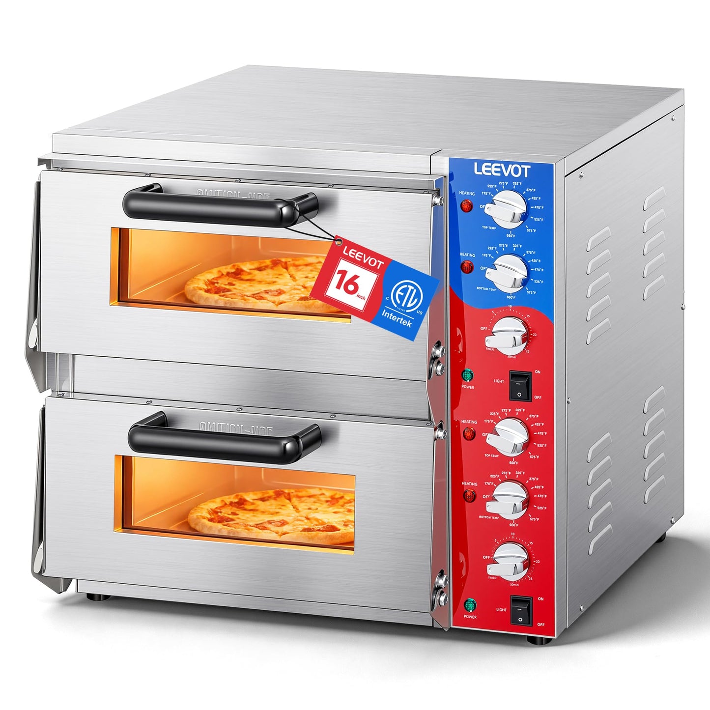 LEEVOT Commercial Double Deck 16 Inch Electric Pizza Oven | 3600W Countertop Pizza Maker with Pizza Stone for Restaurant, Food Truck & Indoor Use | ETL Certified, 120V