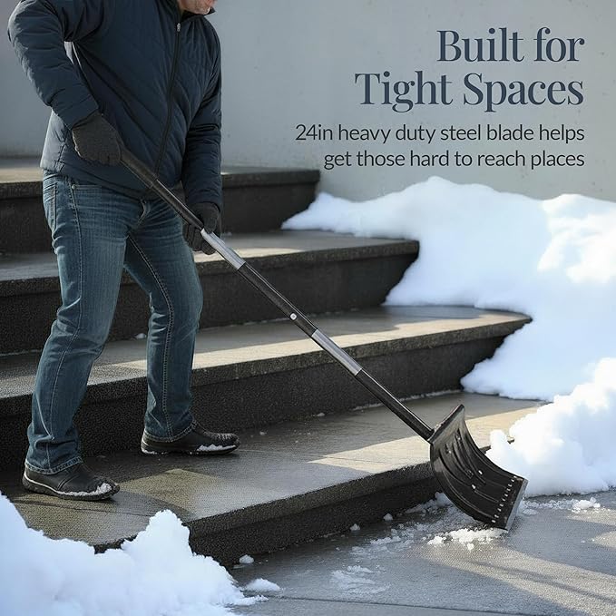 Best Choice Products 24in Galvanized Steel Blade Heavy-Duty Snow Pusher, Hand Plow for Snow Removal, Ergonomic Handle, Easy Storage - Black
