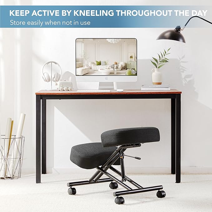SOMEET Ergonomic Kneeling Chair for Office and Home, Adjustable Stool Posture Chair to Relieve Neck & Back Pain, Brake and Smooth Gliding Casters, Kneeling Desk Chair to Improves Posture, Black Linen