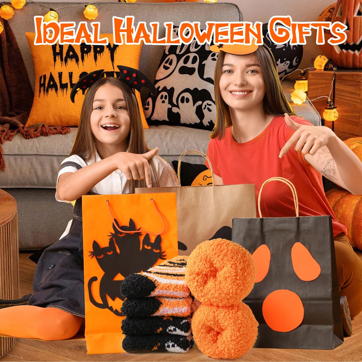 TEHOOK 4X Thicker & 2X Softer Halloween Fuzzy Socks for Boo Spooky Basket Stuffers for Her, Cozy Fluffy Soft Warm Socks for Fall Halloween Gifts for Women