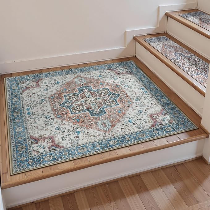 OJIA Non-Slip Stair Treads Matching Mat for Wooden Steps, Square Rubber Backing Anti-Slip Stair Carpet Landing Mat Stair Rugs 31x31 inch Carpet for Stairs