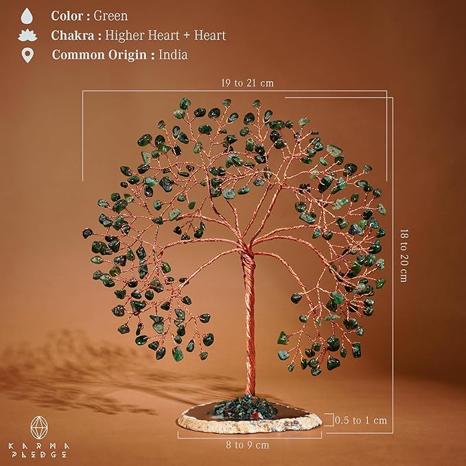 KARMAPLEDGE Crystal Tree Home and Office Decoration, Green Aventurine Healing Stones Handmade Crystal Decor Tree of Life for Positive Energy, Good Luck, Money and Spiritual Gifts for Women