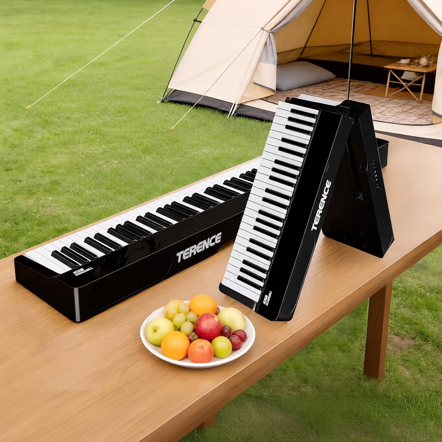 V70 Piano Keyboard 88 Keys Weight Keyboard: TERENCE Keyboard Piano Foldable 88-Key Weight Keyboard Full Size Digital Piano with Headphones 4 Speakers Bluetooth Built-in Battery (Black)