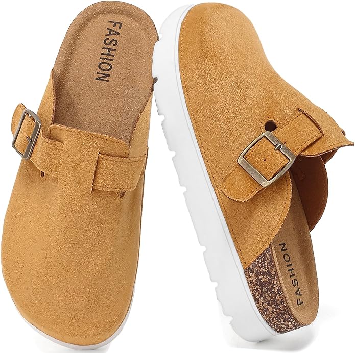 youermei Leather Platform Clogs for Women with Cork Footbed,Comfort Memory Foam Chunky Mules with Arch Support Womens Slip...