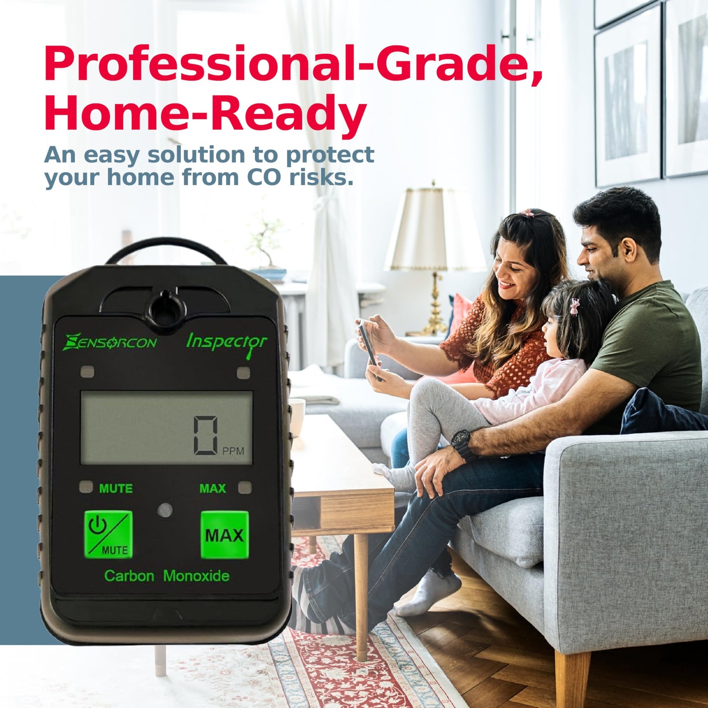 Sensorcon Inspector Portable Carbon Monoxide Detector with Visual and Audio Alarms – Waterproof Digital CO Detector for Personal, Ambient, and Combustion Monitoring