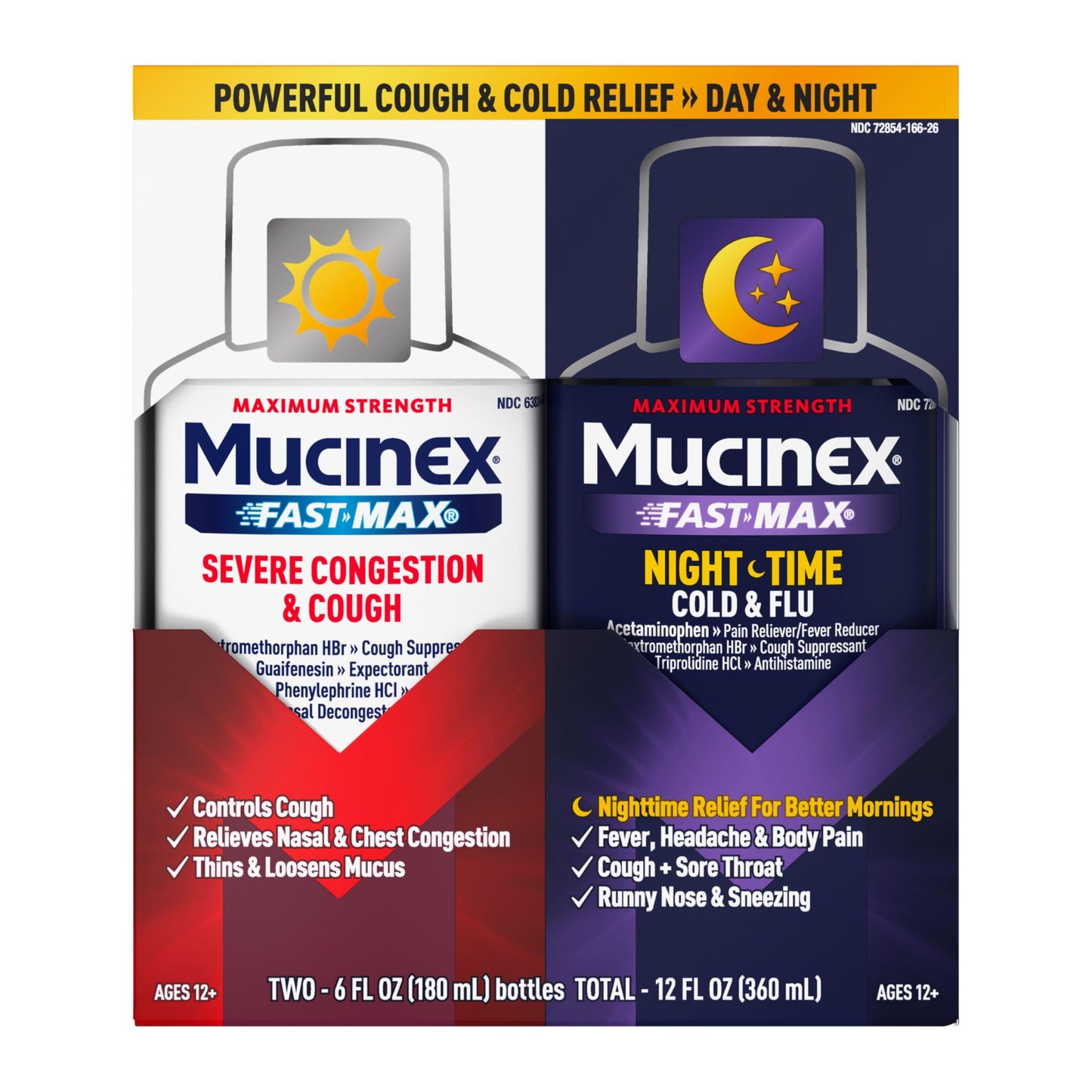 Mucinex Fast-Max & NightShift Combo Pack - Max Strength Cough & Cold Medicines For Mucus Relief, Chest Congestion, Nasal Congestion, Sinus Congestion, Sinus Pressure, Cough Symptom Relief (2x 6 FL OZ)