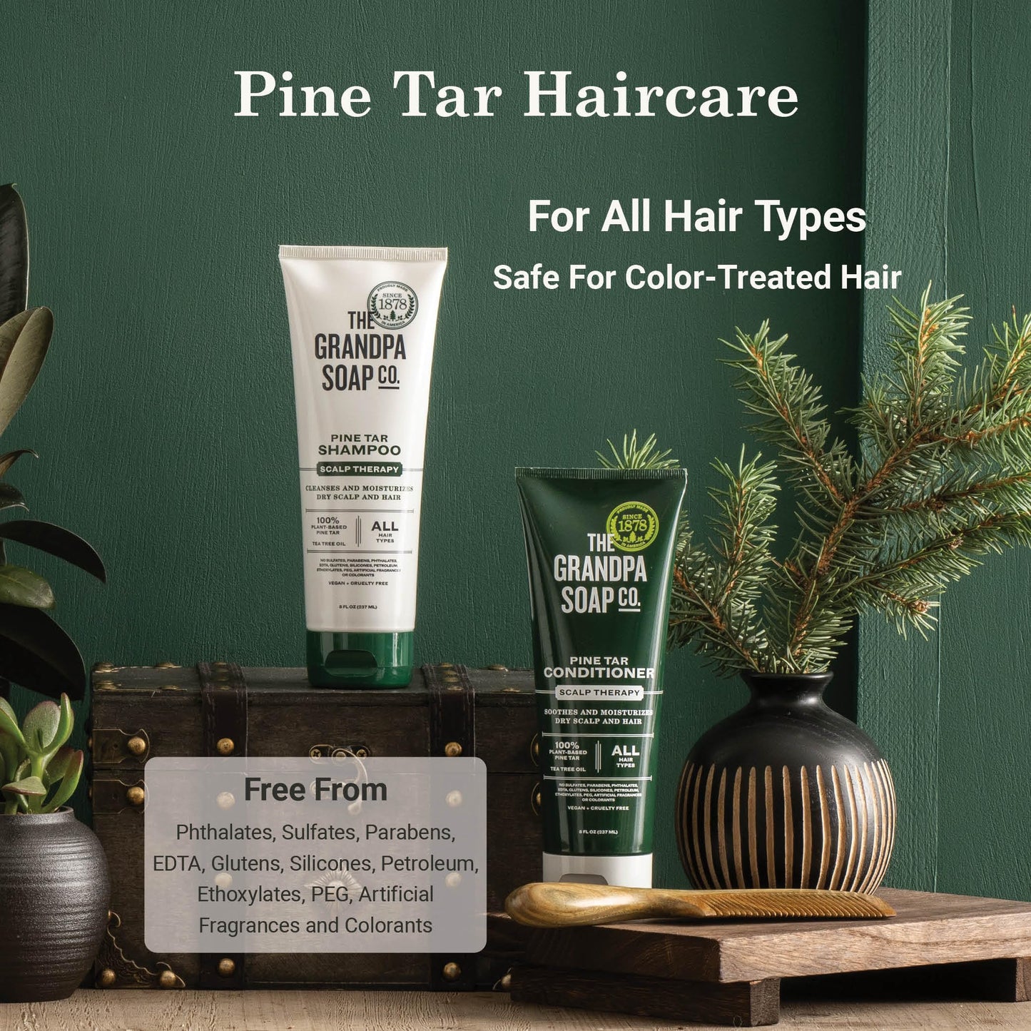 The Grandpa Soap Company Pine Tar Shampoo - Cleanses and Moisturizes Dry Scalp, With Pine Tar and Tea Tree Oil, All Hair Types,