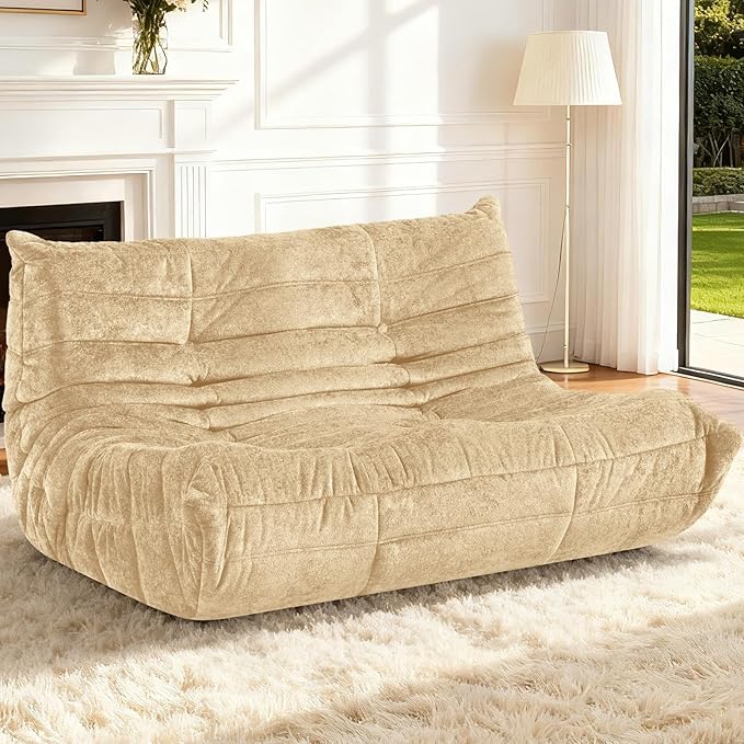 HABUTWAY Bean Bag Chair, Giant Bean Bag Chairs for Adults, Loveseat Fireside Chair, 2 Seater Lazy Bean Bag Sofa Memory Foam Couch for Living Room, Bedroom, Office (Khaki)