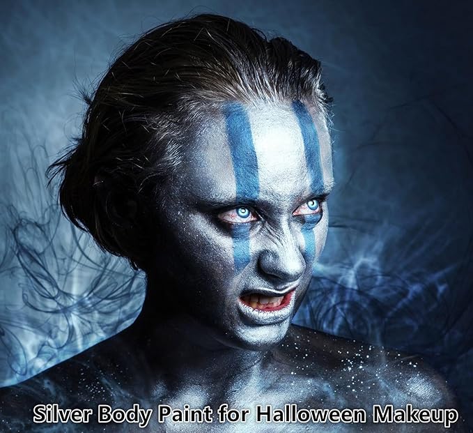 Go Ho Pearl Silver Face Body Paint Stick,Water Based Washable Face Paint Stick,Non-toxic Full-coverage Cream Silver Body Paint for Adults Children Halloween Cosplay SFX Makeup