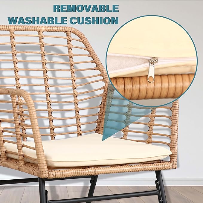 PAOLFOX 4 Piece Patio Conversation Set, Outdoor Wicker Furniture Set,Rattan Patio Furniture Sets for Backyard,Front Porch, Beige