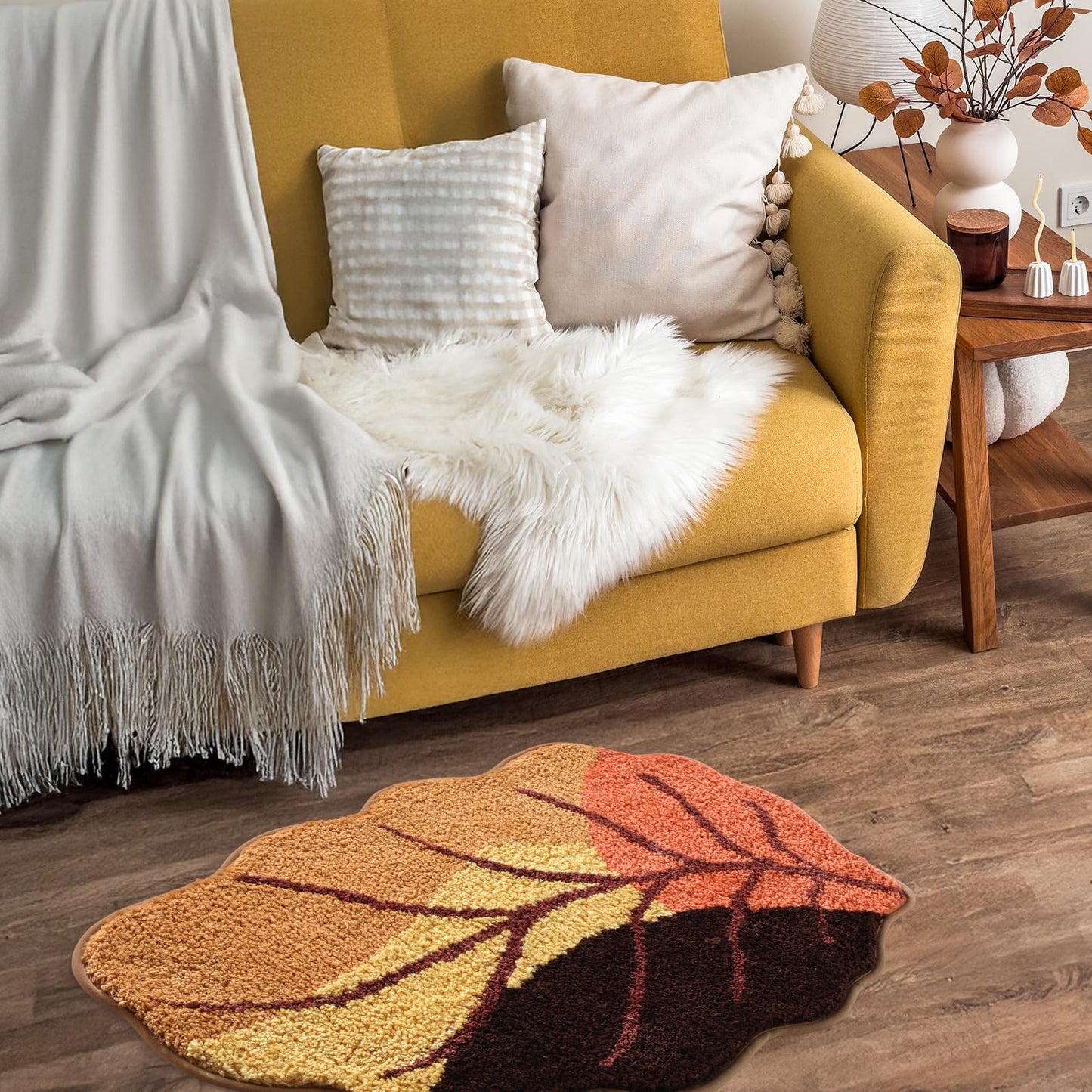 Fall Leaves Bath Mat 20x32 Inch, Soft and Absorbent Tufted Cozy Fall Bathroom Rug Non Slip Washable, Autumn Thanksgiving Halloween Bathroom Decor Rug Holiday Decorations