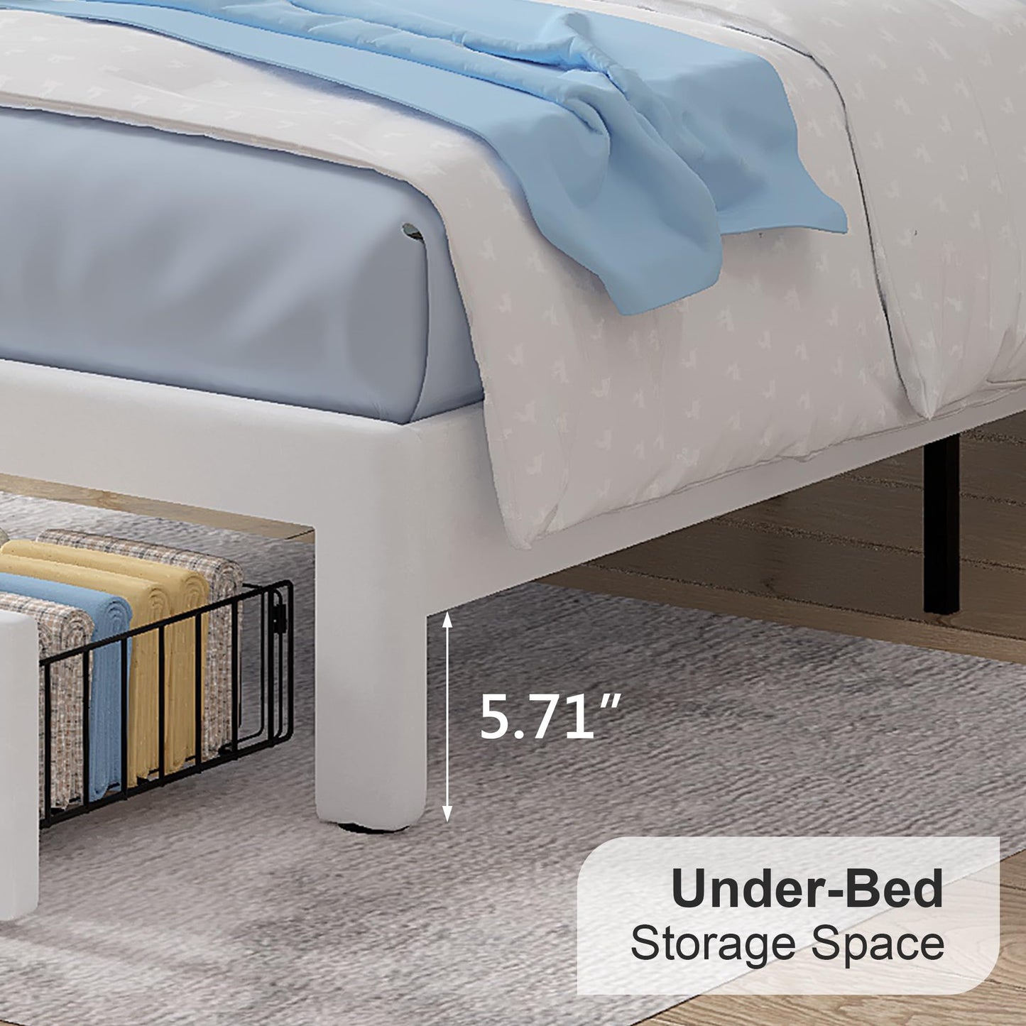 VECELO Twin Upholstered Bed Frame for Kids, Platform Bed Frames with Cloud-Shaped Headboard, Large Storage Drawer, Wooden Slats Support, Noise-Free, Blue