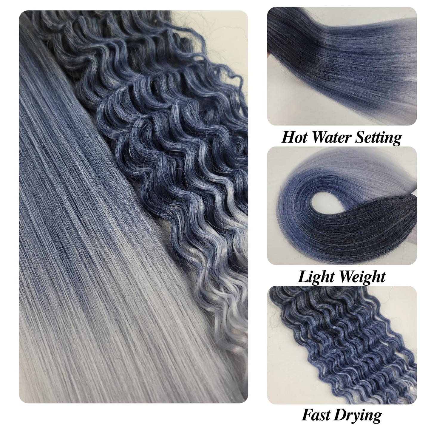 Blue Ombre Braiding Hair Pre stretched for Boho Braids hypoallergenic Knotless Curly Braiding Hair Non Itch Non Toxic Braids
