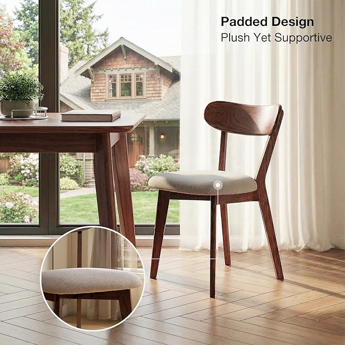 Bamskov 100% Solid Wood Dining Room Chairs - Practical Kitchen Chairs - Wood Chair for Dining Room, Kitchen (4, Walnut with Grey Cushion)