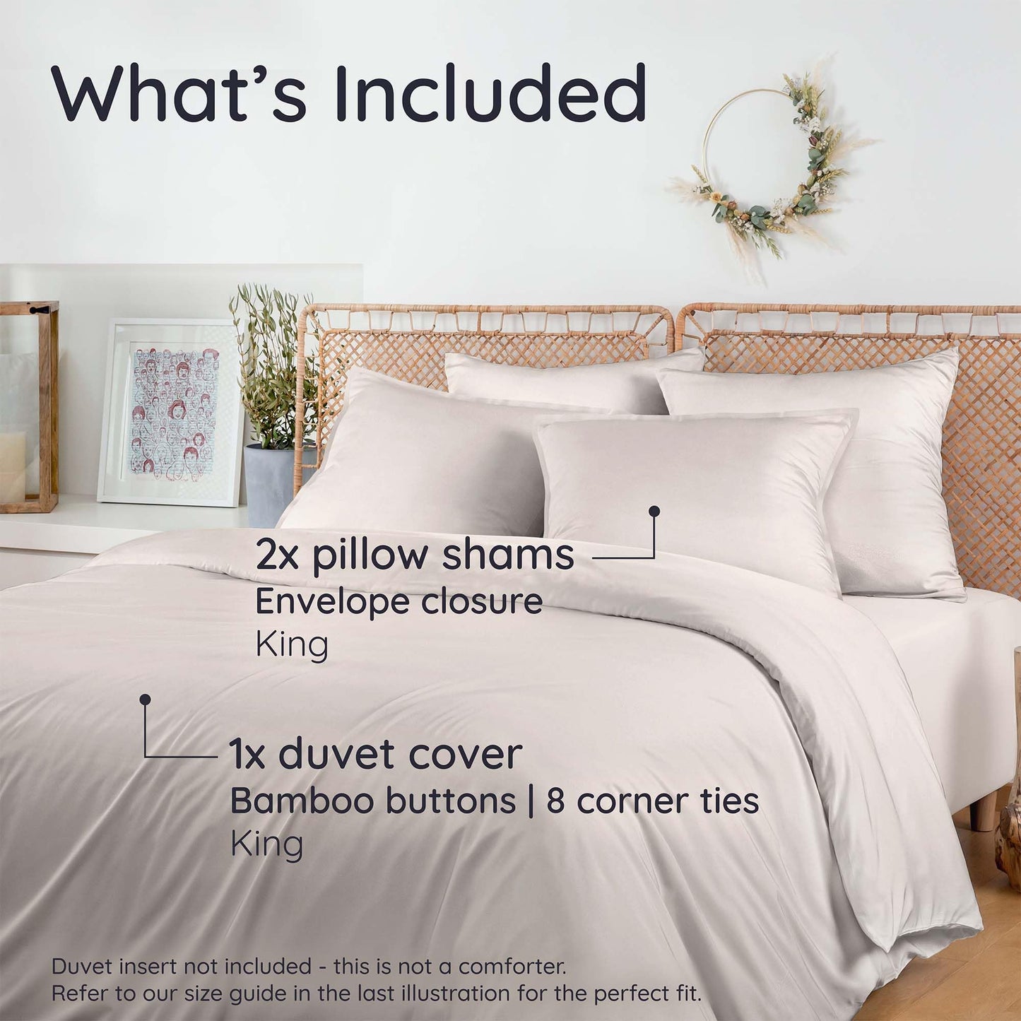 Bambaw 100% Viscose Derived from Bamboo Duvet Cover King Size – 3 Piece Cooling Duvet Cover Set King Size, Extra Soft & Breathable, No Comforter (Sand)
