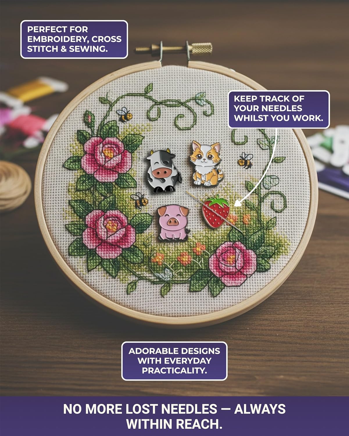 The Quilted Bear Needle Minder - Needle Minder Magnet for Keeping Sewing & Embroidery Needles, Cross Stitch Needles Safe - Stress Free Stitching Cross Stitch Supplies & Embroidery Supplies (Dog Paw)