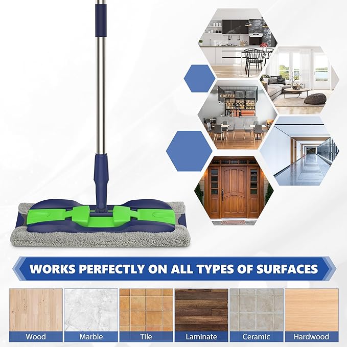 Microfiber Mops for Hardwood Floor Cleaning: MEXERRIS Flat Floor Mop with 4 Washable Pads - 59" Adjustable Handle Dust Dry Mop for Laminate Tile Laminate Wood Vinyl - Home Commercial Cleaning Tools