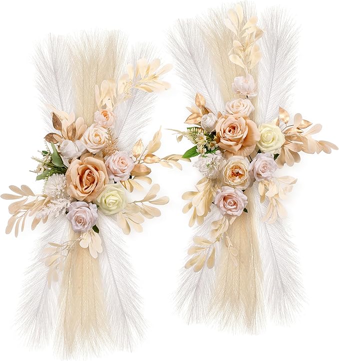 Wedding Arch Flowers, Artificial Floral Decor for Wedding Ceremony & Reception, Standard Size Large Flower Swag Set for Backdrop & Welcome Sign, Pack of 2 (Champagne)