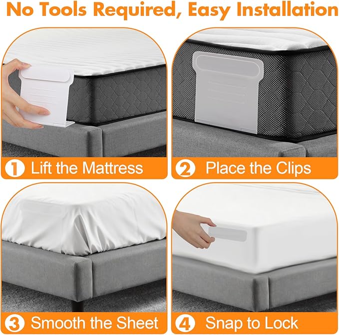 8 Pack Upgraded Lock Sheet Holders, Bed Sheet Grippers & Clips for All Mattresses, Easy Install Keeps Sheets Tight