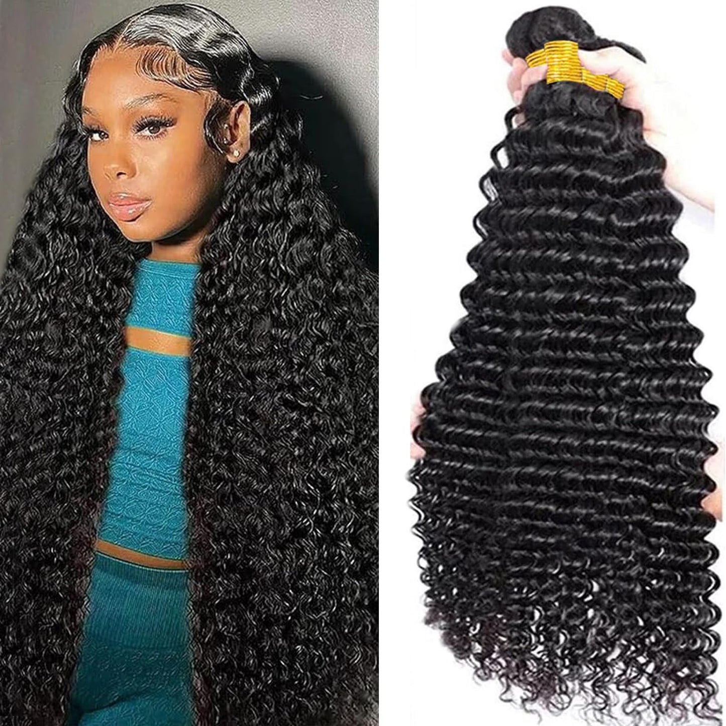 Deep Wave Human Hair Bundles 12A Deep Curly Wave 4 Bundles 100% Unprocessed Brazilian Virgin Human Hair Natural Black Color Wet