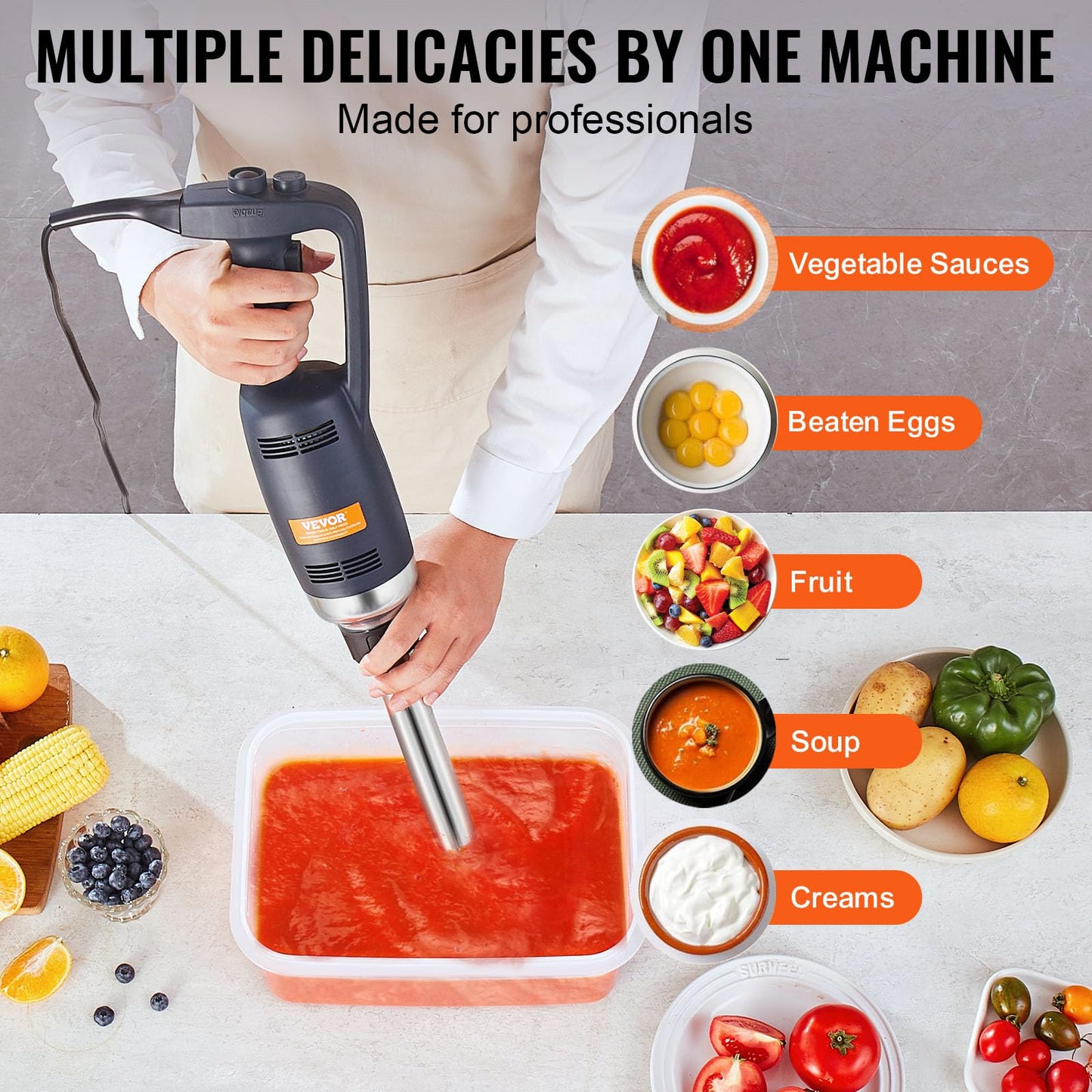 VEVOR Commercial Immersion Blender, 350W Heavy Duty Hand Mixer, 16 inch Stepless Variable Speed Mixer with Stainless Steel Blade, Multi-Purpose Portable Mixer for Soup, Sauces, Mashed Potatoes, Cream