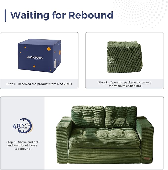 MAXYOYO Convertible Sofa Bed, Pull Out Loveseat Sleeper Sofa, 2 in 1 Folding Couch Bed, Floor Couch with Pillows for Living Room Bedroom Lounge, Dark Green