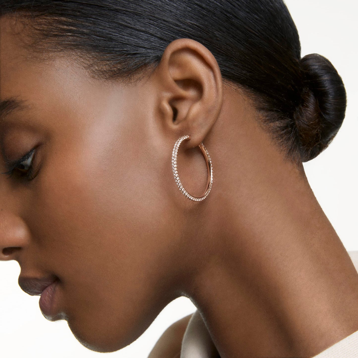 Swarovski Dextera Women's Hoop Pierced Earrings with Pink Crystals in a Rose-Gold Tone Finished Setting