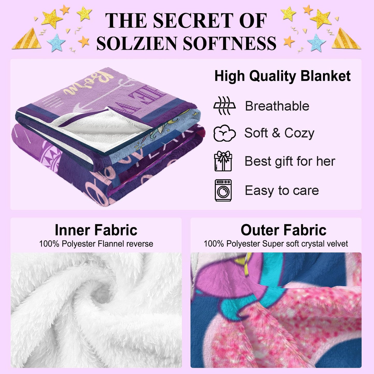 Solzien 1 Year Old Girl Birthday Gift Blanket 50"x40", Gifts for One Year Old Girl, First/1st Birthday Gift Ideas