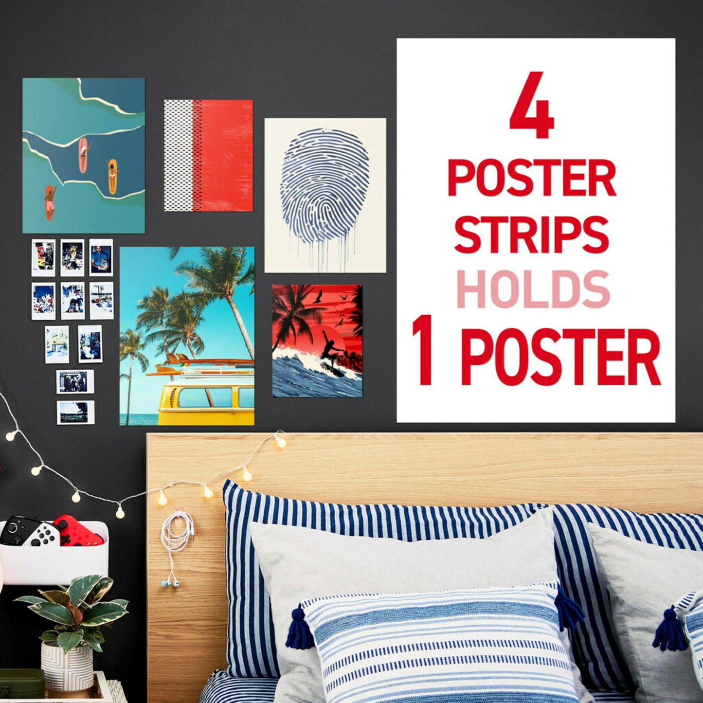 Command Poster Strips, Damage Free Hanging Poster Hangers, No Tools Wall Hanging Strips for Back to School Posters, 256 White Command Adhesive Strips