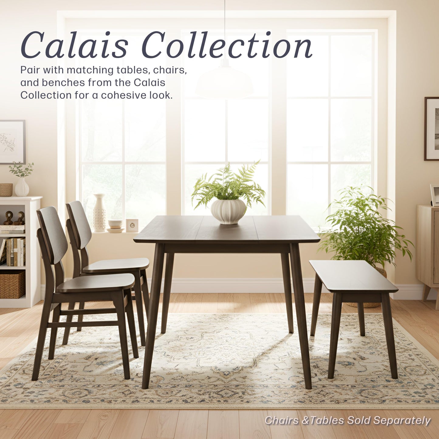 Alaterre Furniture Calais Dining – Mid Century Modern 59-Inch Rectangular Dining Table for 4 – Solid Wood Kitchen and Dining Room Table with Minimalist Design (Warm Walnut Finish)