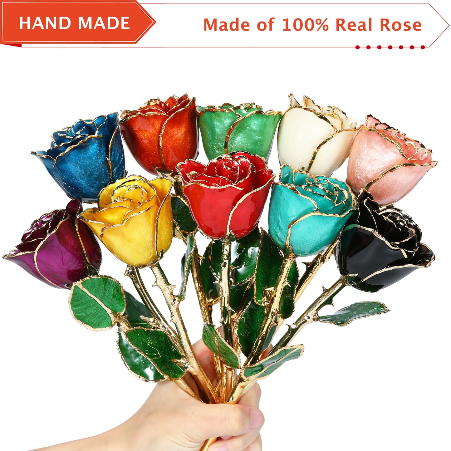 AliveRose Valentines Day Gift for Her Roses, Unique Design Gold Dipped Rose for Anniversary Valentines Mothers Day Birthday Gifts (Red Handmade with Crystal Vase)