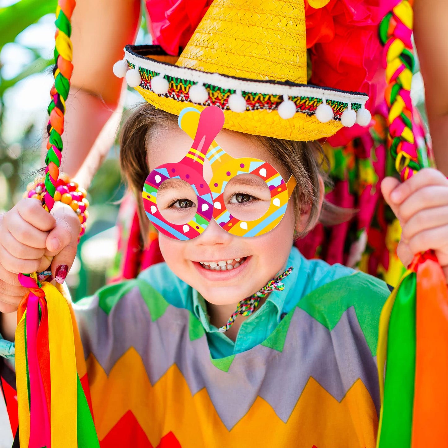 Honoson 32 Pcs Mexican Fiesta Party Decorations Paper Eyeglasses Taco Cactus Pinata Cinco De Mayo Costume Photo Booth Props Supplies for Taco Twosday Birthday Let's Fiesta Favor